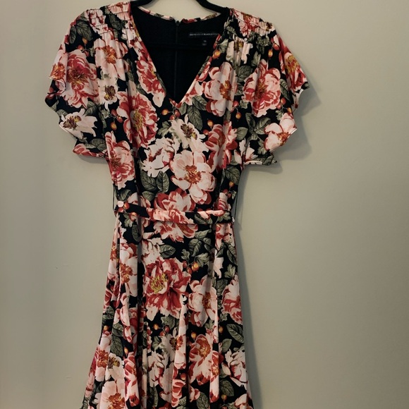 White House Black Market Black and Pink Floral Midi Dress - Picture 1 of 5
